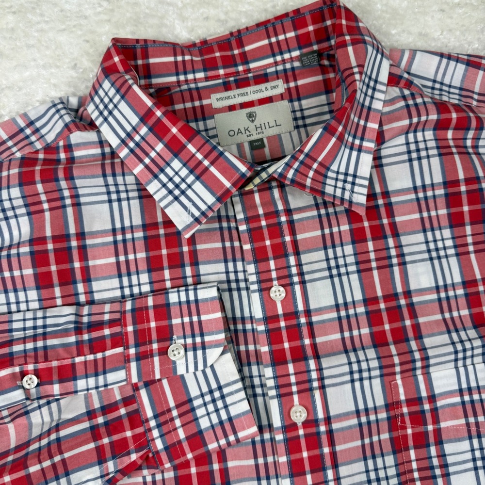Oak Hill Button Down Shirt Mens 2XLT Red Plaid Wrinkle Free Long Sleeve
